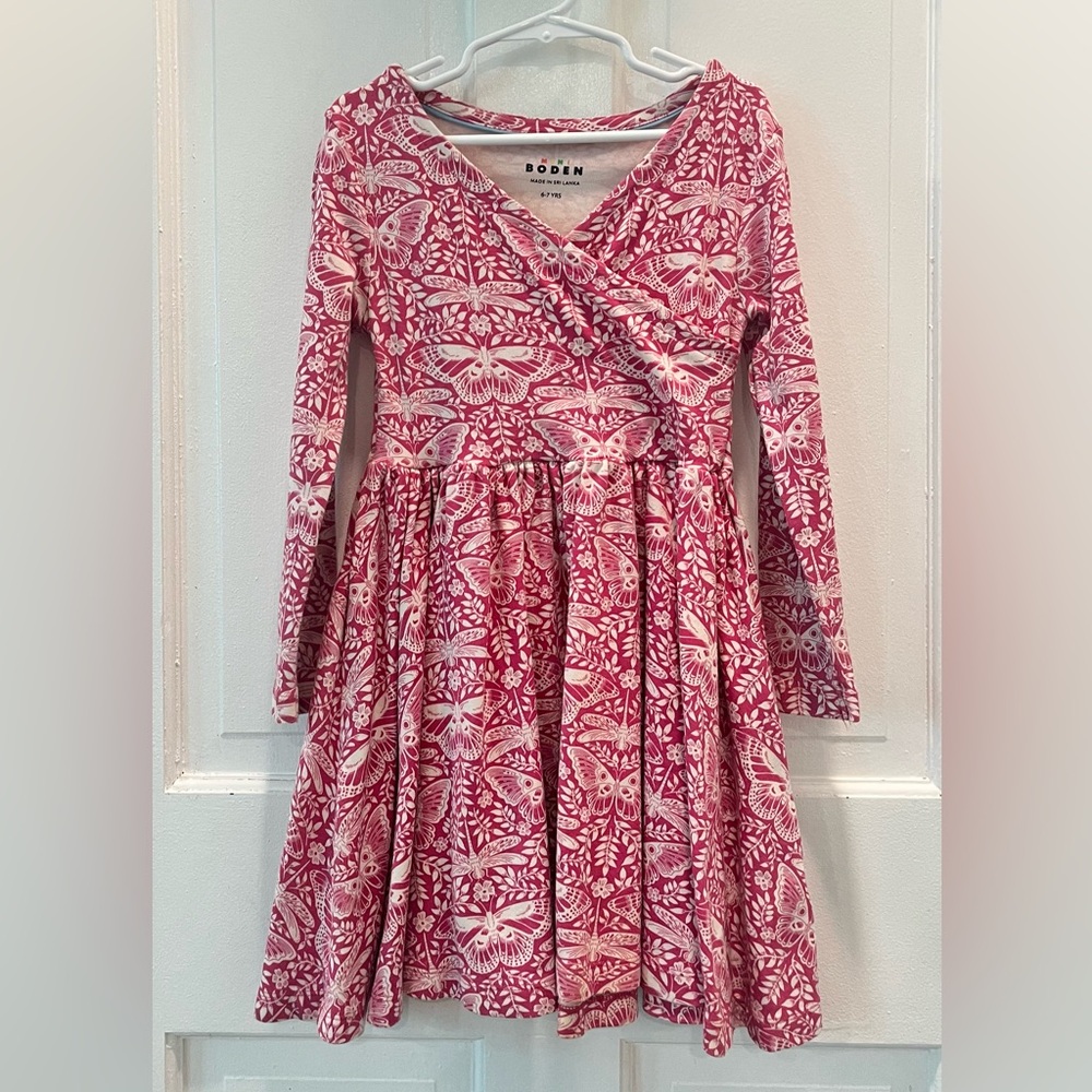 Mini Boden Pink and White Butterfly Dress